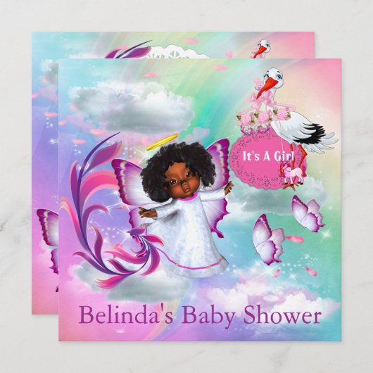 Regenbögen, flauschige Wolken & Baby Schmetterling Mitteilungskarte (Vorne/Hinten)