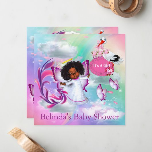 Regenbögen, flauschige Wolken & Baby Schmetterling Mitteilungskarte (Vorderseite/Rückseite Beispiel)