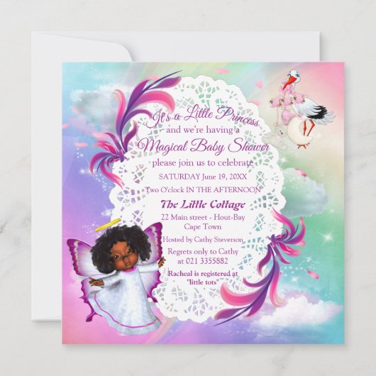 Regenbögen, flauschige Wolken & Baby Schmetterling Mitteilungskarte (Rückseite)