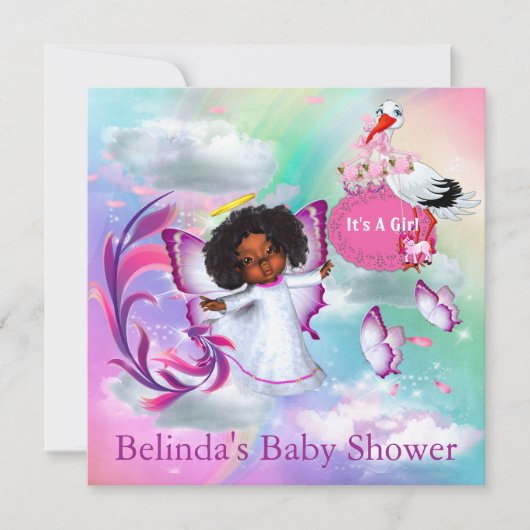 Regenbögen, flauschige Wolken & Baby Schmetterling Mitteilungskarte (Vorderseite)