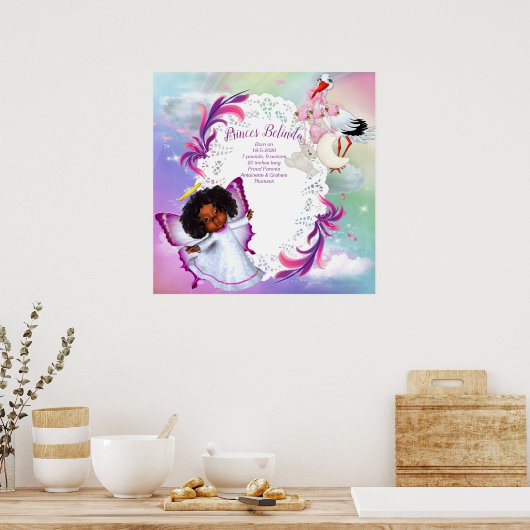 Regenbögen, flauschige Wolken & Butterfly Baby Gir Poster (Küche)