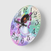 Regenbögen, flauschige Wolken & Butterfly Baby Gir Runde Wanduhr (Winkel)