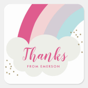 Regenbogen flauschige Wolken Kinder Danke Geschenk Quadratischer Aufkleber