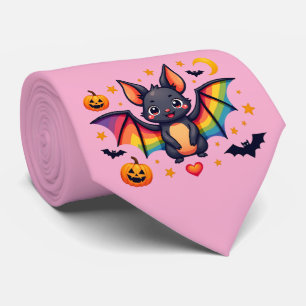 🦇🌈 Regenbogen-Fledermaus-Kürbis-Party-Schlips Krawatte