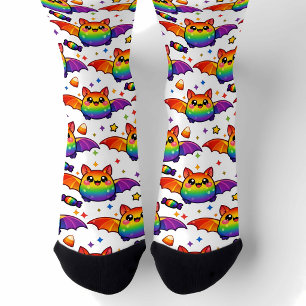 🦇🌈 Regenbogen-Fledermaus-Starsturm-Besatzsocken Socken