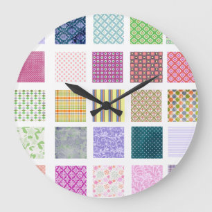 Regenbogen-Fliesen-Quadratmuster Große Wanduhr