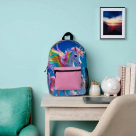 Regenbogen Flügel hüpfendes Einhorn  Bedruckter Rucksack