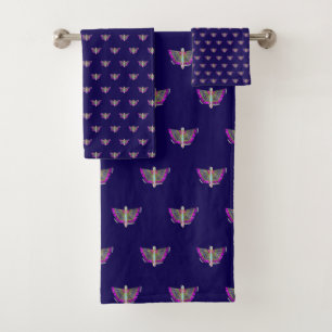 Regenbogen Flügel Schmetterling Navy Badhandtuch Set