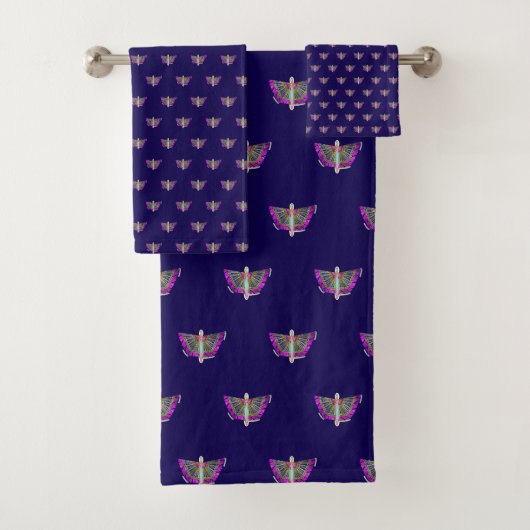 Regenbogen Flügel Schmetterling Navy Badhandtuch Set (Insitu)