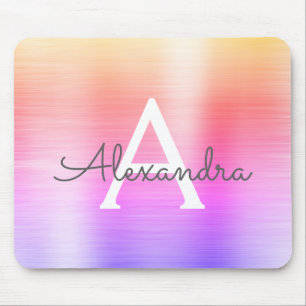 Regenbogen-Folien-Monogramm-Name Mousepad