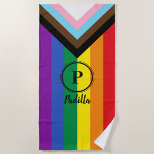 Regenbogen-Fortschrittsflagge Schwarz individuelle Strandtuch