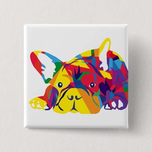 Regenbogen Französische Bulldogge Button (Vorderseite)