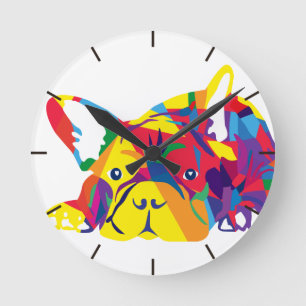 Regenbogen Französische Bulldogge Runde Wanduhr