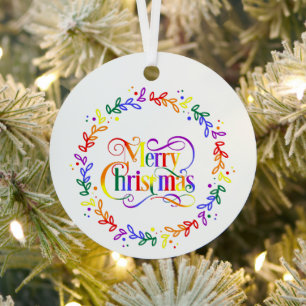 Regenbogen Frohe Weihnachten Kranz Ornament Aus Metall