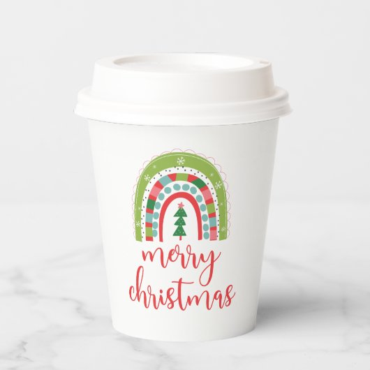 Regenbogen Frohe Weihnachten Pappbecher (Vorderseite)