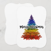 Regenbogen fröhlicher Weihnachtsbaum Einladung (Vorne/Hinten)