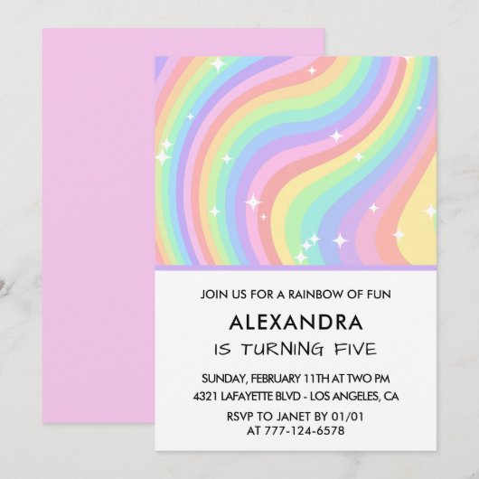 Regenbogen Fünfter Geburtstag Moderne Mädchen Einladung (Vorne/Hinten)