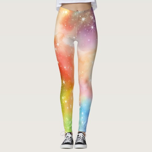 Regenbogen-Funkel-Galaxie Leggings (Vorderseite)