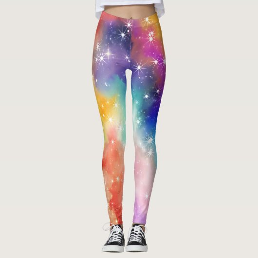 Regenbogen-Funkel-Galaxie Leggings (Vorderseite)