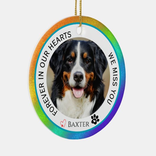 Regenbogen für immer in unserem Herz-Haustier-Gede Keramik Ornament (Rechts)