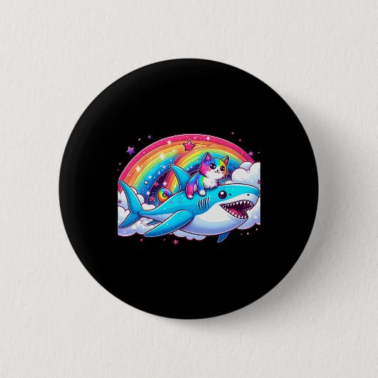 Regenbogen Galaxy Katze Riding Hai im Weltraum Wit Button (Vorderseite)