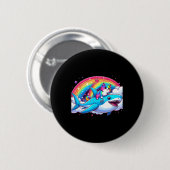 Regenbogen Galaxy Katze Riding Hai im Weltraum Wit Button (Vorne & Hinten)