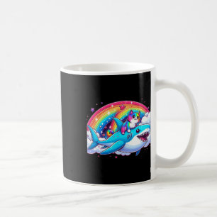 Regenbogen Galaxy Katze Riding Hai im Weltraum Wit Kaffeetasse