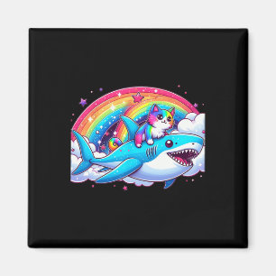Regenbogen Galaxy Katze Riding Hai im Weltraum Wit Magnet