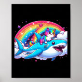 Regenbogen Galaxy Katze Riding Hai im Weltraum Wit Poster (Vorne)