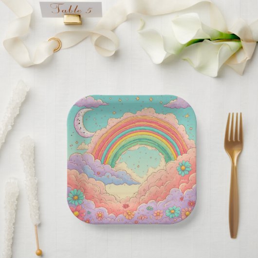Regenbogen-Geburtstag oder Babyparty Pappteller (Hochzeit)