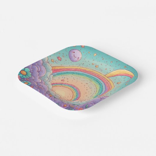Regenbogen Geburtstag oder Babyparty Pappteller (Gewinkelt)