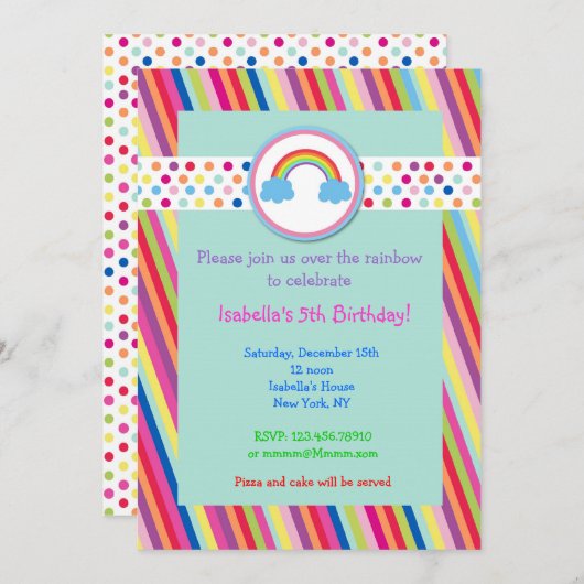 Regenbogen-Geburtstags-Party Einladungen (Vorne/Hinten)
