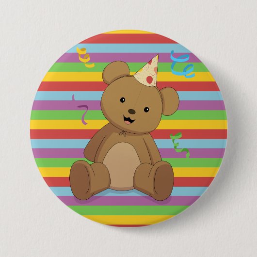 Regenbogen-Geburtstags-Teddybär-Button Button (Vorderseite)