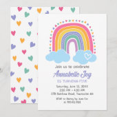 Regenbogen-Geburtstagseinladung mit Herzen Einladung (Vorne/Hinten)
