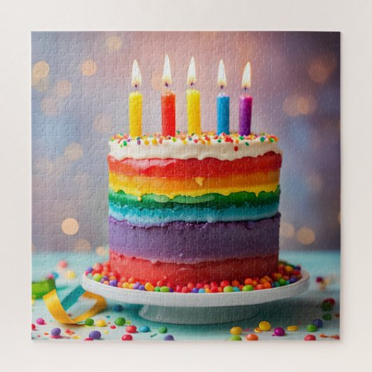Regenbogen-Geburtstagstorte Puzzle (Vertikal)