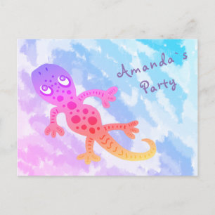 Regenbogen-Gecko-Geburtstagsfeier-Einladung Einladungspostkarte