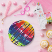 Regenbogen-gefärbte Krawatte Pappteller (Party)