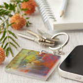 Regenbogen-gefärbtes versteinertes Holz Schlüsselanhänger (Vorderseite rechts)