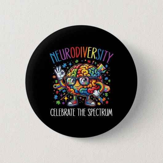 Regenbogen-Gehirn Neurodiversität Gehirn Autismus Button (Vorderseite)