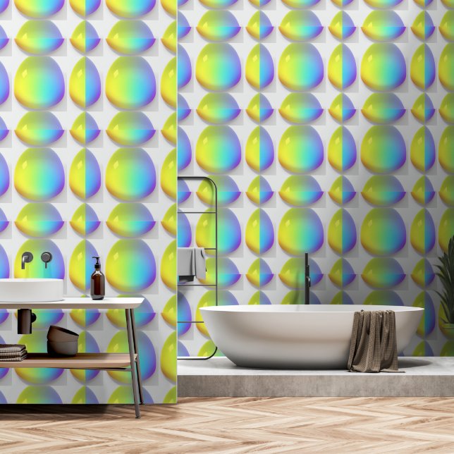 Regenbogen Gelb Blauer Bläschen Droplets Tapete (Badezimmer)