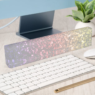 Regenbogen gelb rot lila falscher Glitter funkelt Namensplakette