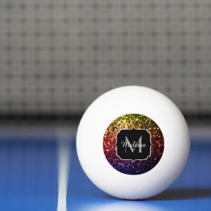Regenbogen gelb rot violett funkelt Monogramm Tischtennisball