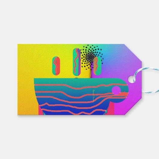 Regenbogen Geo Kaffeetasse Geschenkanhänger (Vorderseite (Horizontal))