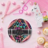 Regenbogen-Gepard-Diva Pappteller (Party)