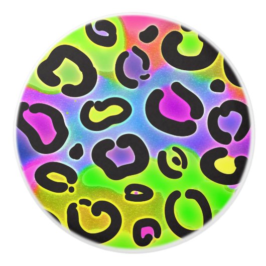 Regenbogen Gepard Leopard Print Bunt Hell Keramikknauf (Vorderseite)