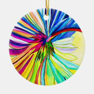 Regenbogen Gerbera bunte Blume  Keramik Ornament
