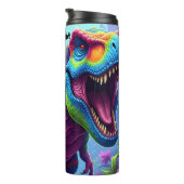Regenbogen-Gestreifter T-Rex Brüllt im Dschungel Thermosbecher (Nach rechts gedreht)
