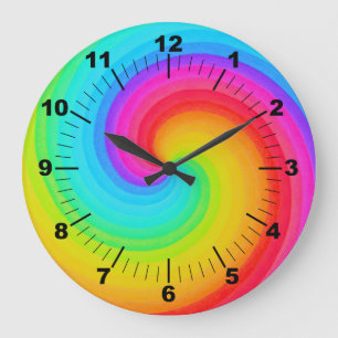 Regenbogen-gewundene bunte geometrische Mandala Große Wanduhr