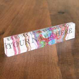 Regenbogen-gewundenes Fraktal-Namensschild Namensplakette