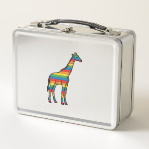Regenbogen-Giraffe Vintage-Stich-Vektordesign_1 Metall Brotdose